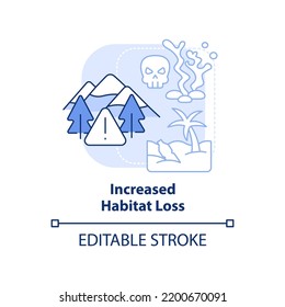 Increased habitat loss light blue concept icon. Overpopulation effect on nature abstract idea thin line illustration. Isolated outline drawing. Editable stroke. Arial, Myriad Pro-Bold fonts used