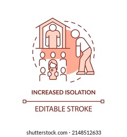 Erhöhte Isolation Terracotta Konzept Symbol. Einsam sein. Abstrakte Idee in dünner Linie Illustration in den sozialen Medien. Einzeln Umrisszeichnung. Bearbeitbarer Strich. Arial, Myriad Pro Fett Schriftarten verwendet