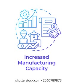 Increased manufacturing capacity blue gradient concept icon. Resource optimization. Contract production. Round shape line illustration. Abstract idea. Graphic design. Easy to use in article