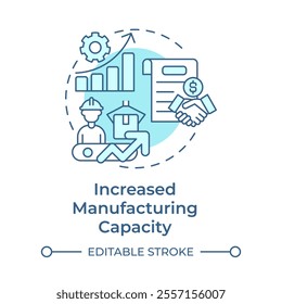 Increased manufacturing capacity light blue concept icon. Resource optimization. Benefit of contract production. Round shape line illustration. Abstract idea. Graphic design. Easy to use in article