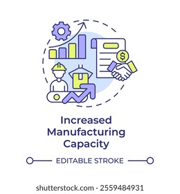 Increased manufacturing capacity multi color concept icon. Resource optimization. Benefit of contract production. Round shape line illustration. Abstract idea. Graphic design. Easy to use in article