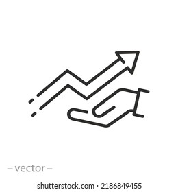 icono de mayor motivación, mejora del crecimiento del gráfico, aumento del marketing de éxito, símbolo de línea delgada sobre fondo blanco - ilustración del vector de trazo editable