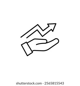 increased motivation icon, graph growth improvement, raise success marketing, thin line symbol 