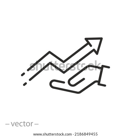 increased motivation icon, graph growth improvement, raise success marketing, thin line symbol on white background - editable stroke vector illustration
