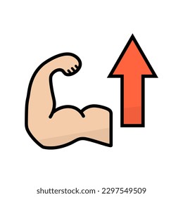 Increased muscle strength biceps icon. Muscle training. Vector.