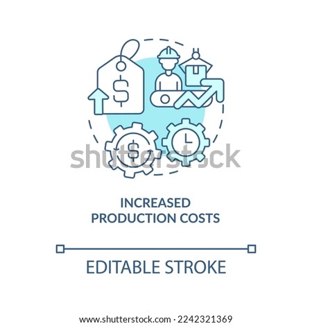 Increased production costs blue concept icon. Common reason for price increase abstract idea thin line illustration. Isolated outline drawing. Editable stroke. Arial, Myriad Pro-Bold fonts used