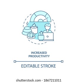Increased productivity blue concept icon. Comfortable office. Healthy corporate environment. Biophilia idea thin line illustration. Vector isolated outline RGB color drawing. Editable stroke