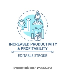 Increased productivity and profitability concept icon. Company ethos idea thin line illustration. Driving business growth. Affecting profit. Vector isolated outline RGB color drawing. Editable stroke