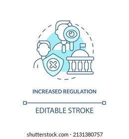 Türkisfarbenes Regelungssymbol Cryptowährungsproblem in nächster Zukunft abstrakte Idee dünne Linie Illustration. Einzeln Umrisszeichnung. Bearbeitbarer Strich. Arial, Myriad Pro Fett Schriftarten verwendet