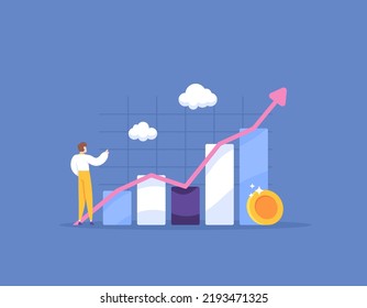 increased revenue, increased profit, increased sales. business performance increases. a businessman analyzes data on the development or growth of a business. illustration concept design. element