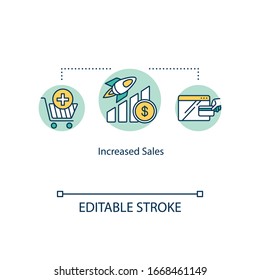Increased sales concept icon. Boosting trade profit idea thin line illustration. Financial success and rocketing revenue. Vector isolated outline RGB color drawing. Editable stroke