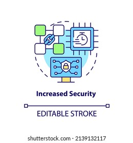 Icono de concepto de seguridad aumentado. Cryptocurrency mayor ventaja abstracta idea de la ilustración de línea delgada. Es difícil hackear. Dibujo de contorno aislado. Trazo editable. Fuentes Arial, Myriad Pro-Bold utilizadas