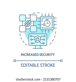 Increased security turquoise concept icon. Cryptocurrency biggest advantage abstract idea thin line illustration. Isolated outline drawing. Editable stroke. Arial, Myriad Pro-Bold fonts used