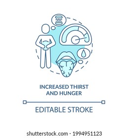 Increased thirst and hunger concept icon. Wanting to eat. Need of food and water. Receive meal and drink abstract idea thin line illustration. Vector isolated outline color drawing. Editable stroke