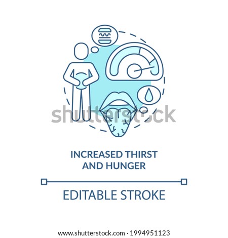 Increased thirst and hunger concept icon. Wanting to eat. Need of food and water. Receive meal and drink abstract idea thin line illustration. Vector isolated outline color drawing. Editable stroke