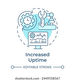 Icono de concepto suave azul de tiempo de actividad aumentado. Ejecución de fabricación, fábrica inteligente. Control de Industrial. Ilustración de línea de forma redonda. Abstractas idea. Diseño gráfico. Fácil de usar en infografía, artículo