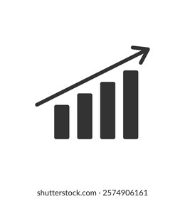 Increasing bar chart with an arrow glyph icon. Vector illustration