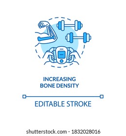 Increasing bone density concept icon. DIY biology, biohacking idea thin line illustration. Intense sportive workout, physical training. Vector isolated outline RGB color drawing. Editable stroke