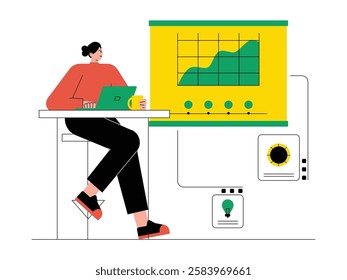 Increasing business income running with creative ideas, solopreneur vector illustration.