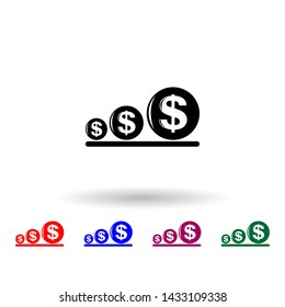 increasing coins of the dollar multi color icon. Elements of finance set. Simple icon for websites, web design, mobile app, info graphics