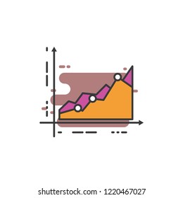 Increasing colorful area chart with two segments. Flat modern vector icon illustration.