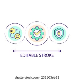 Increasing crypto transfers security loop concept icon. NFT market protection. Online safety abstract idea thin line illustration. Isolated outline drawing. Editable stroke. Arial font used