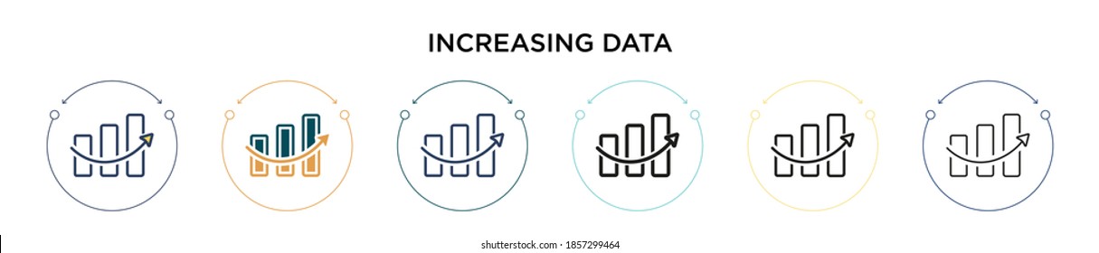 Increasing data icon in filled, thin line, outline and stroke style. Vector illustration of two colored and black increasing data vector icons designs can be used for mobile, ui, web