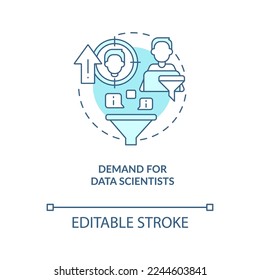 Increasing demand for data scientists turquoise concept icon. Digitization trend abstract idea thin line illustration. Isolated outline drawing. Editable stroke. Arial, Myriad Pro-Bold fonts used