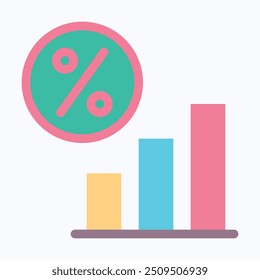 Icono de Vector de gráfico de descuento creciente, ícono de aumento de venta. Icono de Vector aislado de estilo plano.