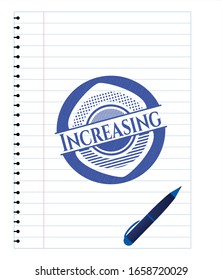 Increasing emblem drawn with pen. Blue ink. Vector Illustration. Detailed.