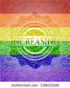 Increasing emblem on mosaic background with the colors of the LGBT flag