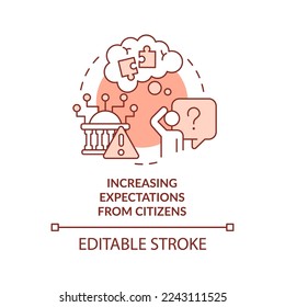 Increasing expectations from citizens red concept icon. Public sector issue abstract idea thin line illustration. Isolated outline drawing. Editable stroke. Arial, Myriad Pro-Bold fonts used