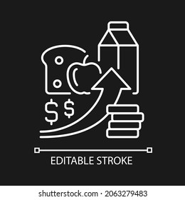 Increasing food prices linear icon for dark theme. Economical issue. Grocery shopping. Thin line customizable illustration. Isolated vector contour symbol for night mode. Editable stroke