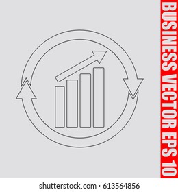 Increasing graph and chart isolated icon in flat style.Vector illustration.