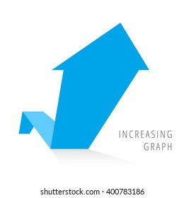 Incremento del concepto gráfico. La flecha azul representa el negocio del crecimiento. Ilustración plana de flecha de ascenso con sombra como elemento para infografía, fondo de artículo para internet, publicación, redes sociales.