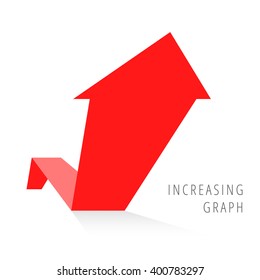 Increasing graph concept. Red arrow depict growth business. Flat illustration of upward arrow with shadow as an element for infographic, article background for web, publish, social networks.