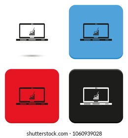 Increasing graph presentation on laptop flat vector icon.