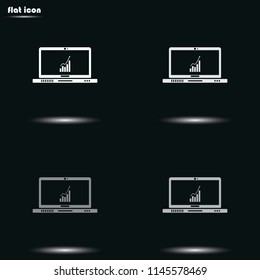 Increasing graph presentation on laptop flat grayscale vector icon.