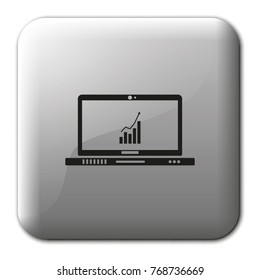 Increasing graph presentation on laptop flat vector icon.