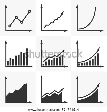 Increasing graph.  Set of vector diagrams with a rising trend. Scheme of increasing profits or positive dynamics for business presentations. Black graph isolated on white.