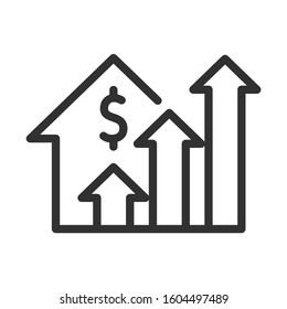 increasing house price, exchange, growth chart, investment in real estate, linear icon. Editable stroke