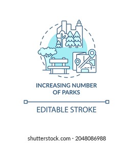 Increasing number of parks concept icon. City solution abstract idea thin line illustration. Restoring natural areas. Urban ecology. Vector isolated outline color drawing. Editable stroke