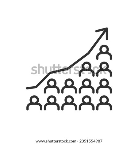 Increasing the number of people, linear icon. People and the upward chart. Line with editable stroke