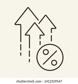 Increasing percent line icon. Arrows up, percentage, growth. Business concept. Vector illustration can be used for topics like finance, analysis, bank, rate