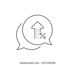 Icono de línea de porcentaje creciente. Diseño de burbujas de chat. Signo de descuento. Símbolo de crecimiento del porcentaje de crédito. Concepto de esquema. Icono de aumento de porcentaje de línea delgada. Vector