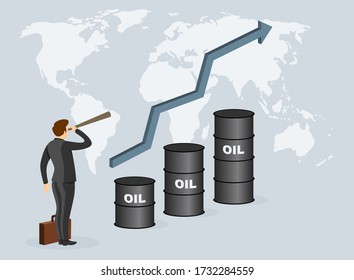Aumento del precio del petróleo con antecedentes en el Mapa Mundial. ilustración vectorial