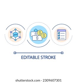 Increasing profit with digital network loop concept icon. App for financial planning. Smart investment abstract idea thin line illustration. Isolated outline drawing. Editable stroke. Arial font used
