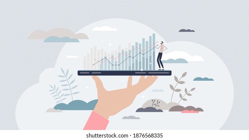 Increasing profit statistics with stock value improvement tiny person concept
