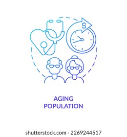 Increasing proportion of older people blue gradient concept icon. Costly healthcare. Average age change abstract idea thin line illustration. Isolated outline drawing. Myriad Pro-Bold font used