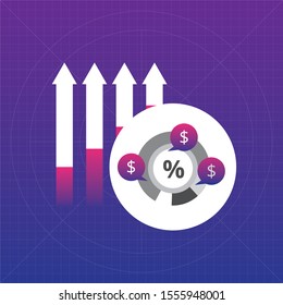 Increasing revenue icon with flat style.